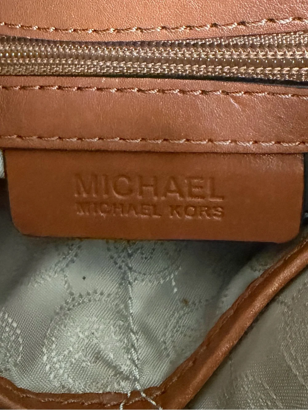 Michael Kors Hamilton Signature MK Logo Lock Satchel Vanilla Brown Leather